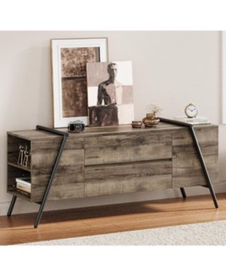 Brand 55" Modern Farmhouse TV Stand, 2 Drawers Adjustable Shelves U-Shaped Metal Legs Entertainment Center
