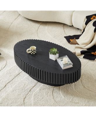 Modern Handcraft Drum Coffee Table - 43.7-Inch Oval Small Coffee Table