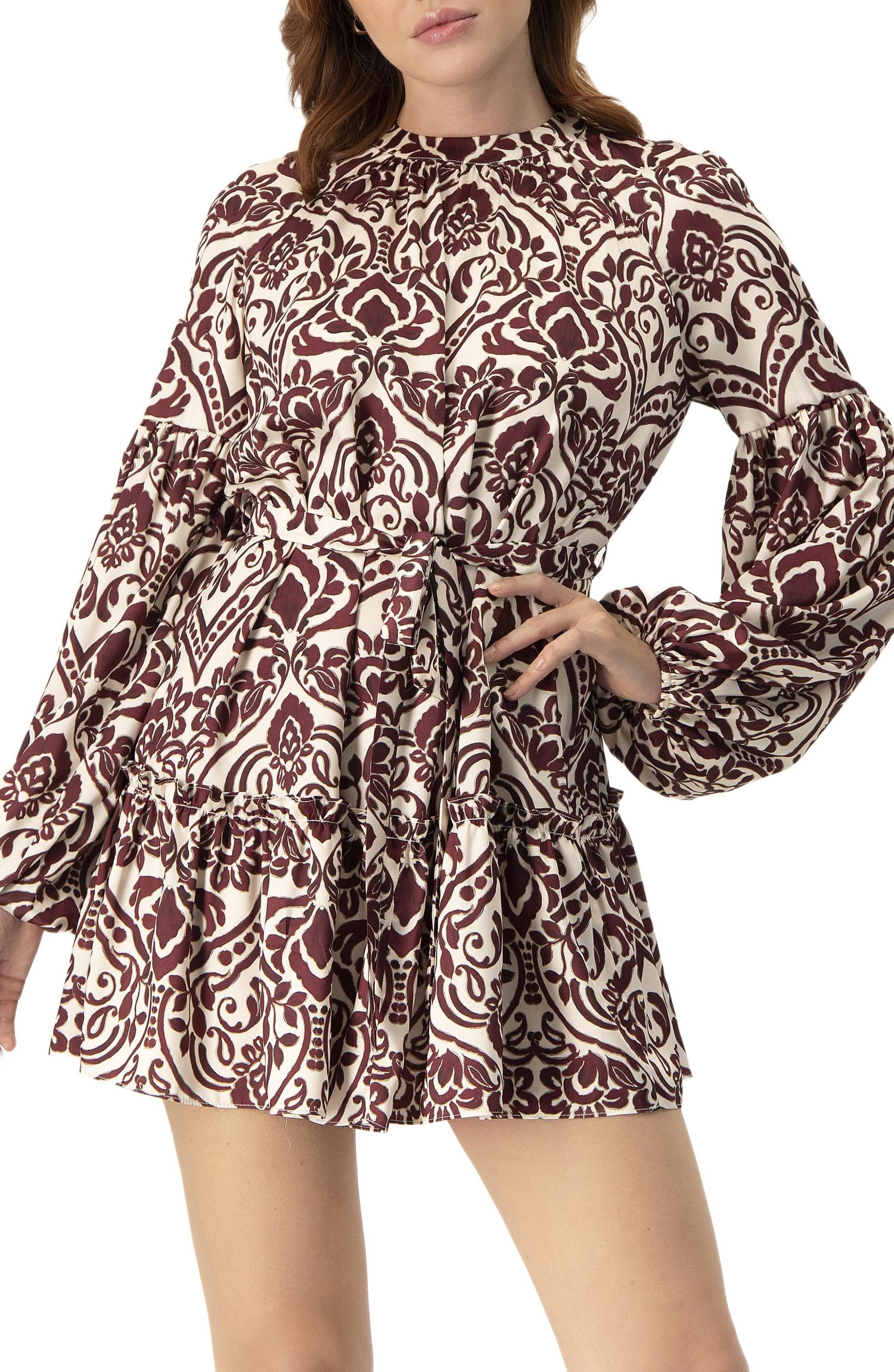 Women's Puff Sleeve Abstract Print Short Dress