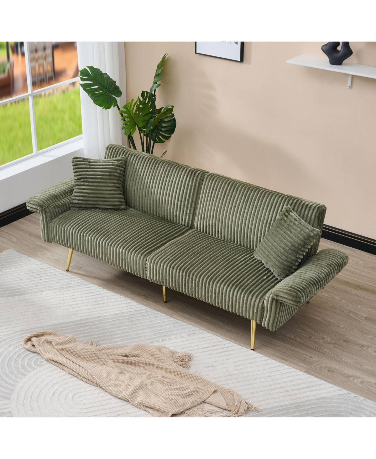 Boyel Living 79-Inch Corduroy Sofa Bed Foldable Double with Adjustable Armrests