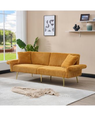 79-Inch Corduroy Sofa Bed Foldable Double Sofa Bed with Adjustable Armrests