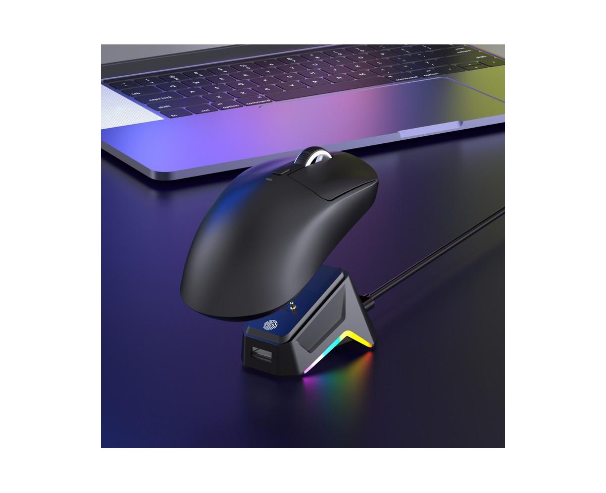 Risokeys Tri-Mode Wireless Gaming Mouse, Lightweight, 12000 Dpi Adjustable, Magnetic Rgb Charging Dock, BT5.3+2.4G+Wired, for Pc, Laptop