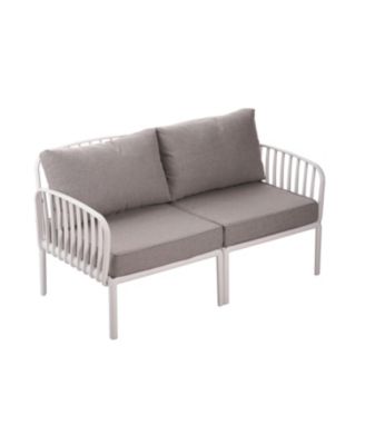 3 Piece Modern Outdoor Patio Sectional Conversation Set with Square Coffee Table Waterproof Thick Cushions White Light Gray for Porch Balcony