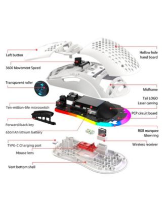 Honeycomb Hollow Wireless Gaming Mouse - Tri-Mode Wireless Mouse,Wired/2.4G/BT5.3 & 5 Adjustable DPI 800-3600, RGB Backlit,