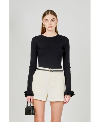 Women's Ruffled Cuff Knit Top