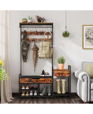 Tall Hall Tree with Bench and Coat Rack for Entryway