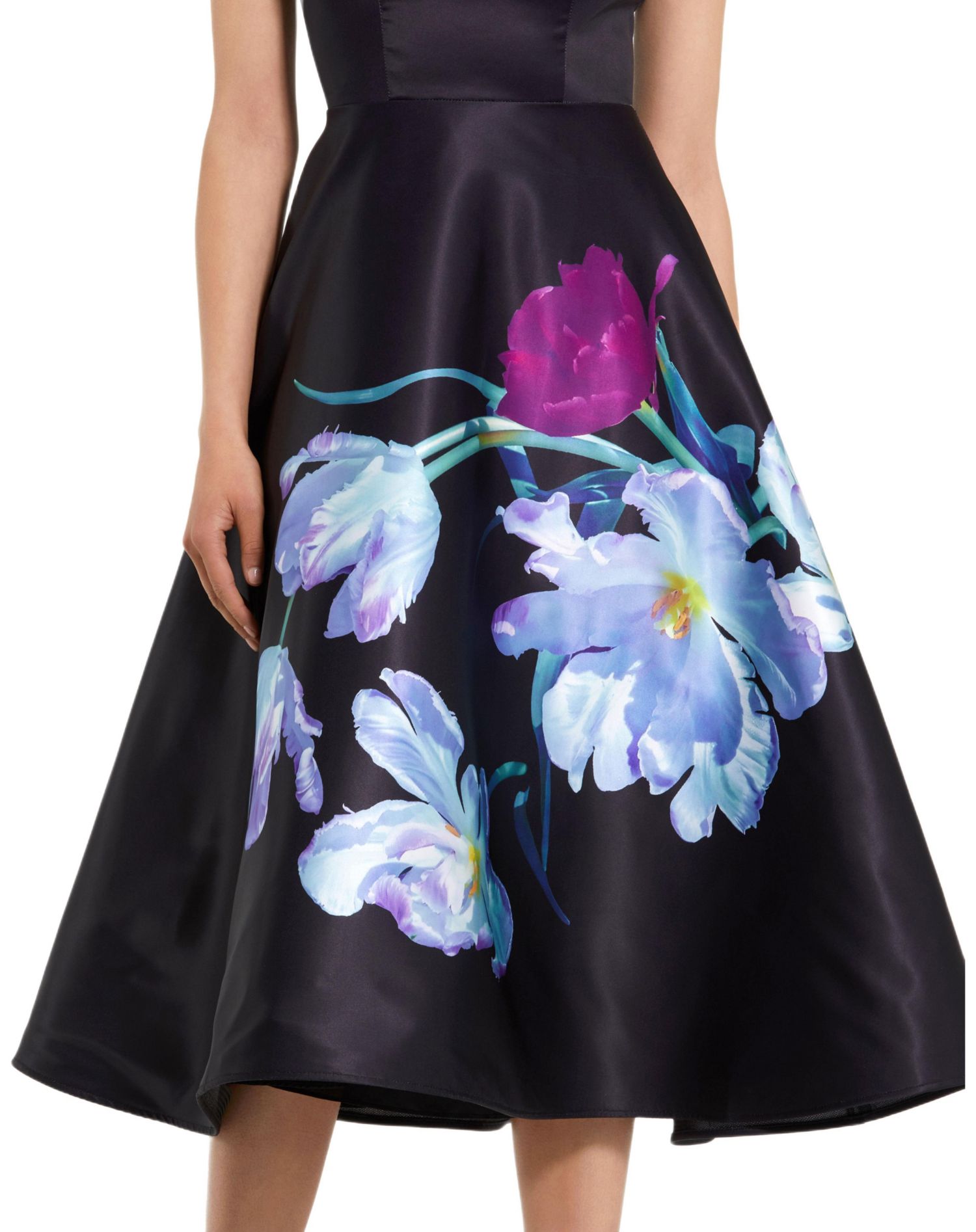 Petite Satin Cap Sleeve Midi Dress With Floral Print
