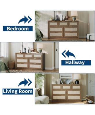 53" Dresser for Bedroom 7 Drawer Boho Chest of Drawers, Large Storage Cabinet for Clothes, TV Stand for Living Room, Wood Accent Furniture