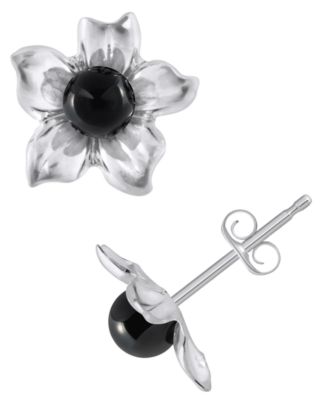 Amethyst (1-3/8 ct. t.w.) Hibiscus Flower Stud Earrings in 10k Yellow Gold (Also Available in Onyx, Lapis, Aquamarine, Rose Quartz)