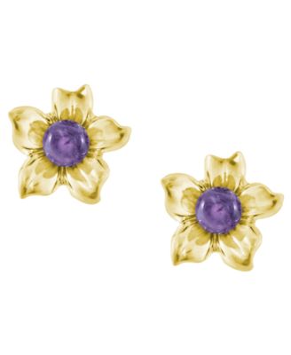 Amethyst (1-3/8 ct. t.w.) Hibiscus Flower Stud Earrings in 10k Yellow Gold (Also Available in Onyx, Lapis, Aquamarine, Rose Quartz)