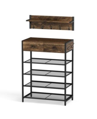 Wall-Mounted Coat Hanger with 5-Tier Shoe Rack