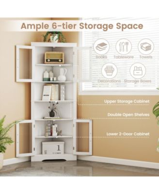 Tall Triangular Corner Buffet Cabinet with Glass Doors