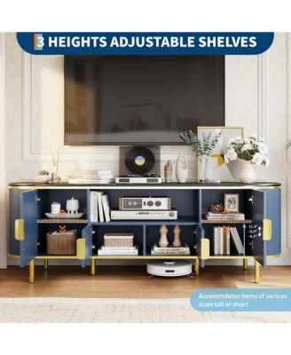 Fluted TV Stand with Faux Marble Top, Elegant Modern Media Console