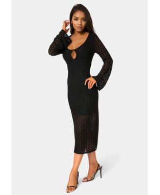 Women's Long Sleeve Cut Out Crochet Maxi Dress