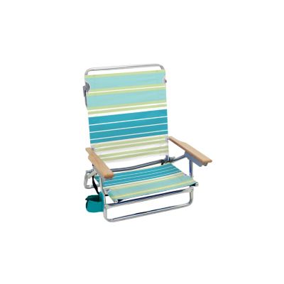 Classic 5-Position Lay-Flat Folding Chair, Outdoor Pool And Beach Chair With Carrying Strap And Towel Bar, Green Stripes