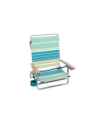 Classic 5-Position Lay-Flat Folding Chair, Outdoor Pool And Beach Chair With Carrying Strap And Towel Bar, Green Stripes