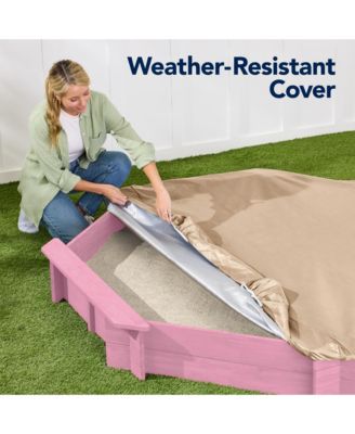 Kid's Octagonal Wooden Outdoor Sandbox w/ Benches, 8 Seats, Cover, XL Sandpit, Liner