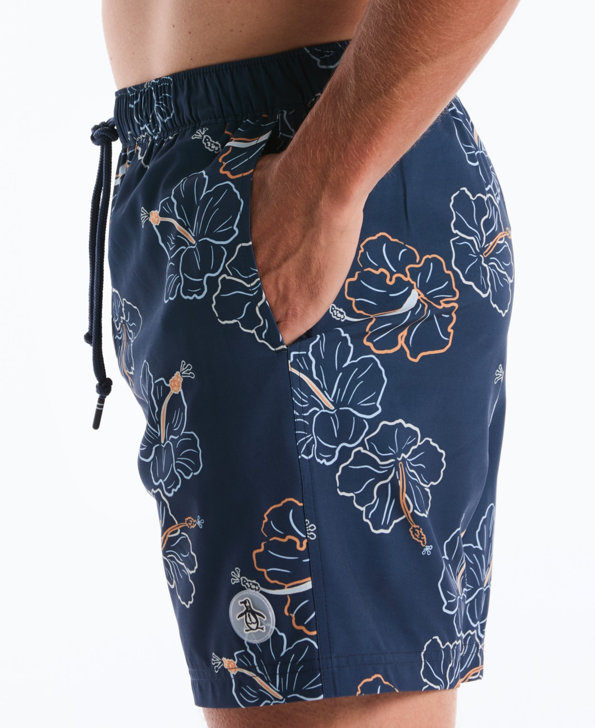 Original Penguin Men's Hibiscus Flower Print 7" Swim Trunks