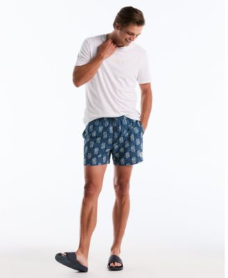 Men's Navy Flower Block Print Swim Trunks