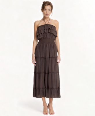 Women's Ruffled Smocked-Waist Tiered Cover-Up Dress