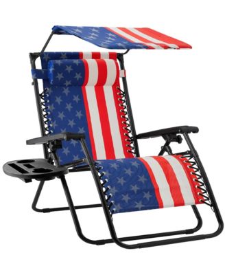 30" Extra Wide Folding Zero Gravity Patio Lounge Chair w/Adjustable Canopy Shade