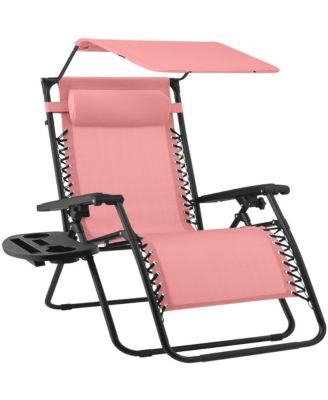 30" Extra Wide Folding Zero Gravity Patio Lounge Chair w/Adjustable Canopy Shade