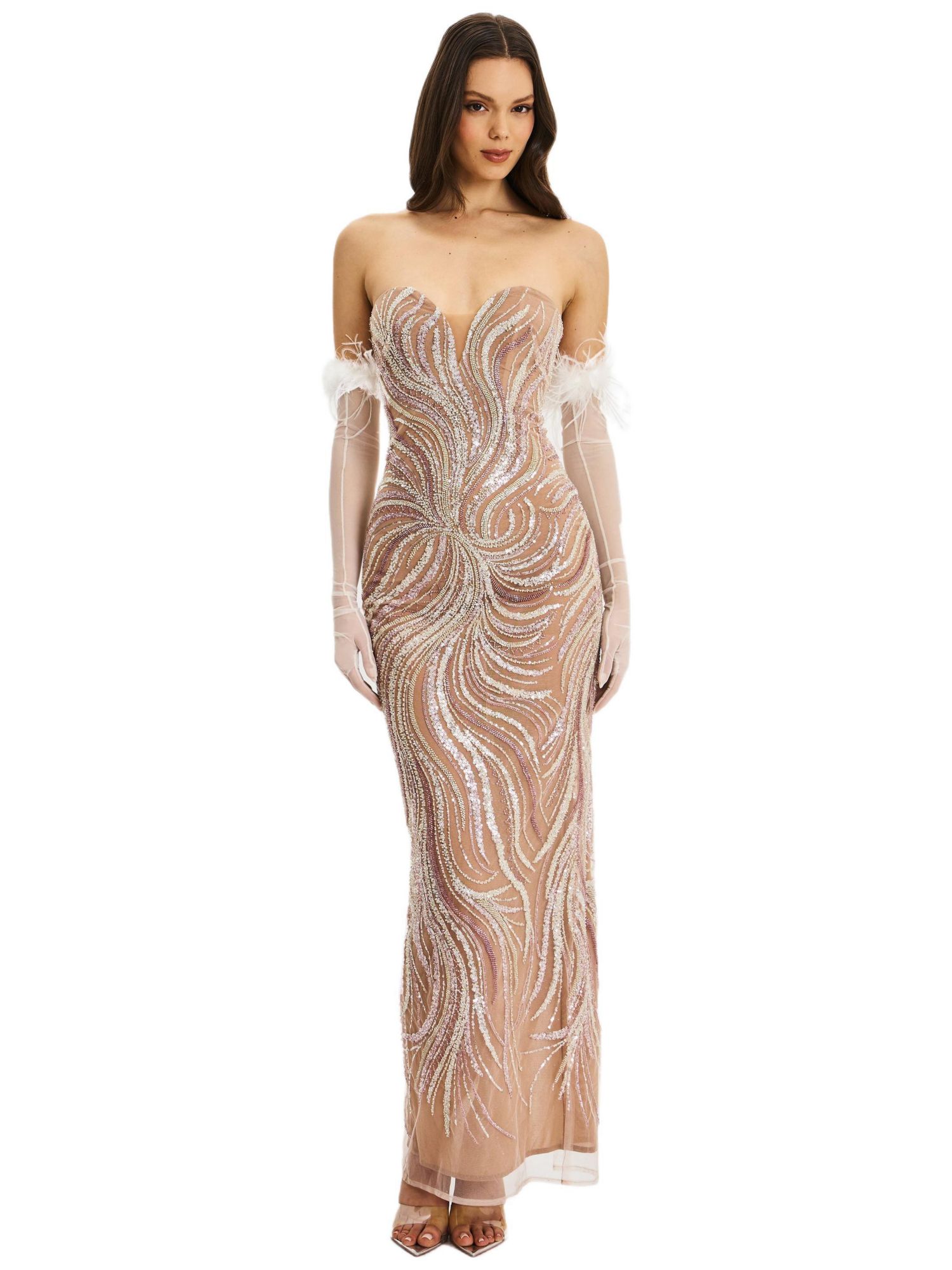 Women's Quinci Apricot Beaded Sequin Sweetheart Maxi Dress