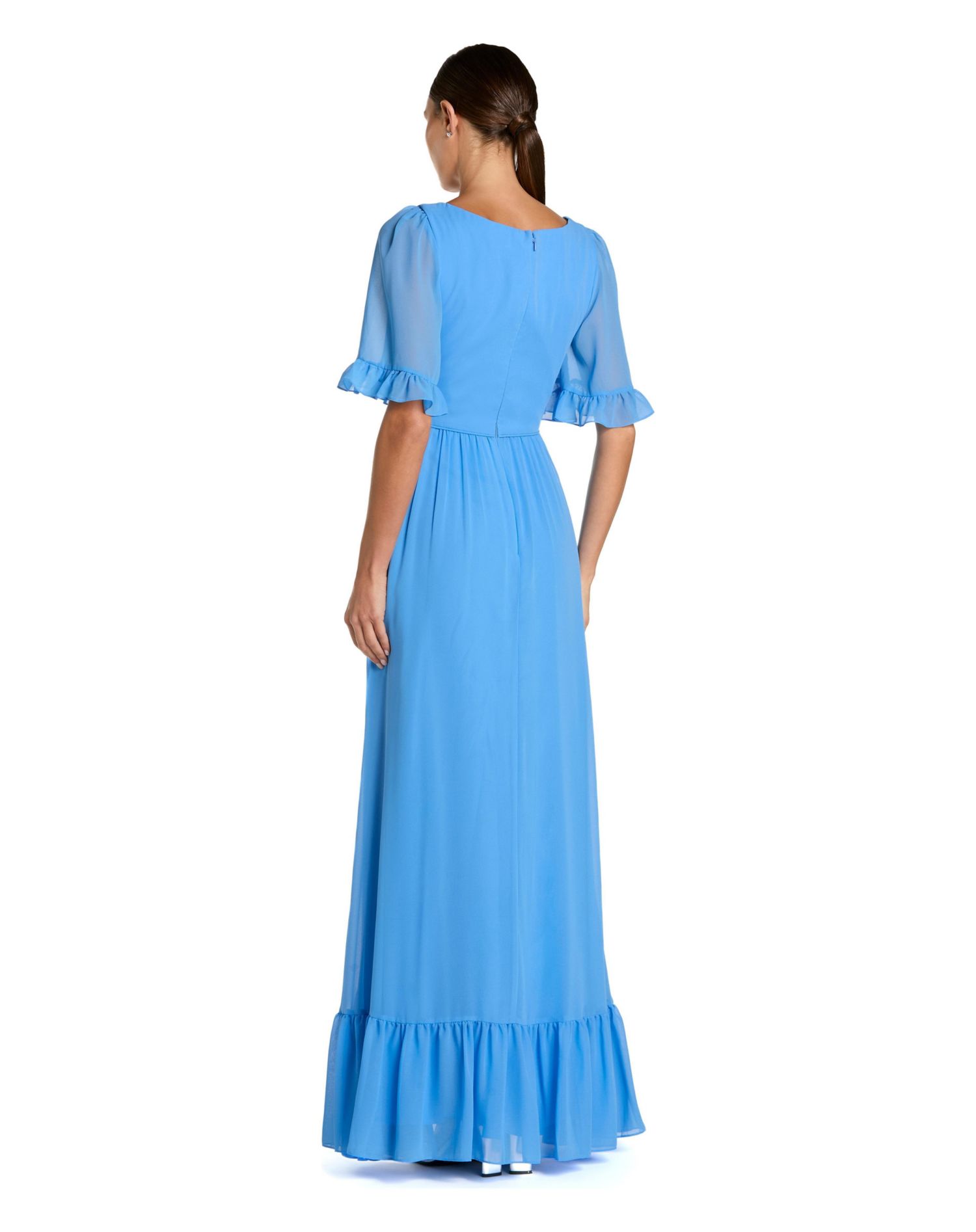 Women's V Neck Flutter Sleeve Chiffon Faux Wrap Gown