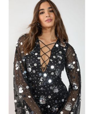 Women's Lace Up Fluted Sleeve Mini Dress