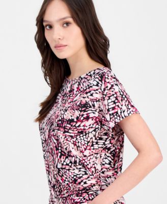 Petite Printed Short-Sleeve Banded-Hem Top