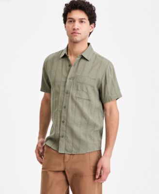 Men's Textured-Stripe Short-Sleeve Shirt