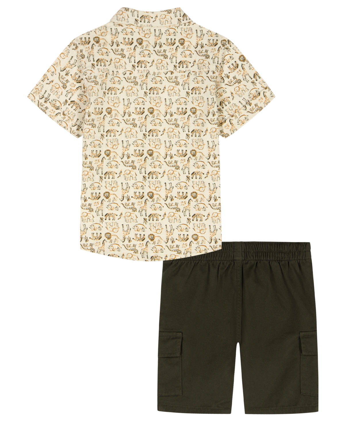 Kids Headquarters Boys' 2T-5 Short-Sleeve Dino Print Poplin Shirt & Cargo Shorts, 2-Peice Set