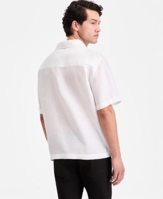 Men's Cotton Jacquard Short-Sleeve Camp Shirt