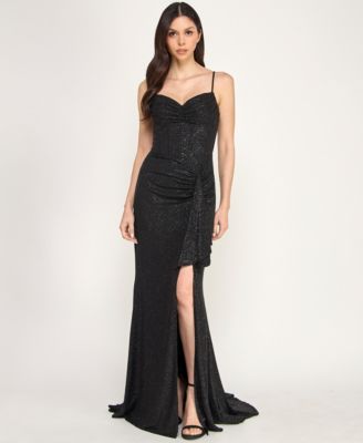 Juniors' Sweetheart-Neck Strappy Shimmer Gown 