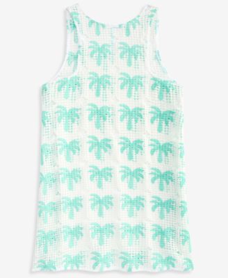 Girls' 7-16 Palm Trees Print Crochet Cover-Up