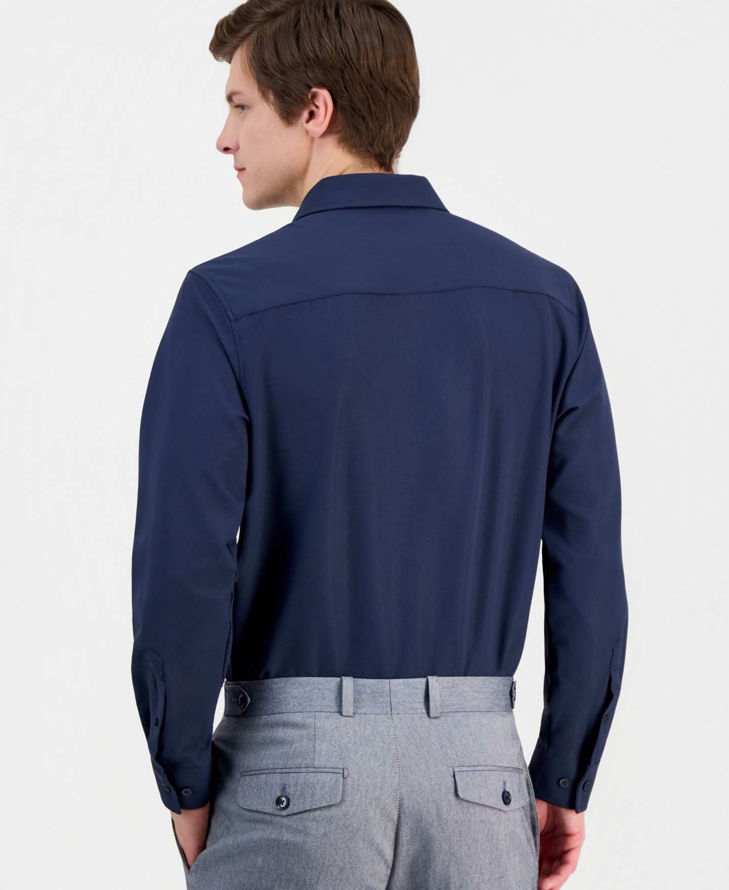 Мужская рубашка Dylan Park Slim-Fit Performance Four-Way Stretch Dress Shirt, цвет: Тёмно-синий — фото 3