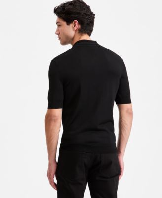 Men's Jacquard-Accent Half-Zip Polo Shirt
