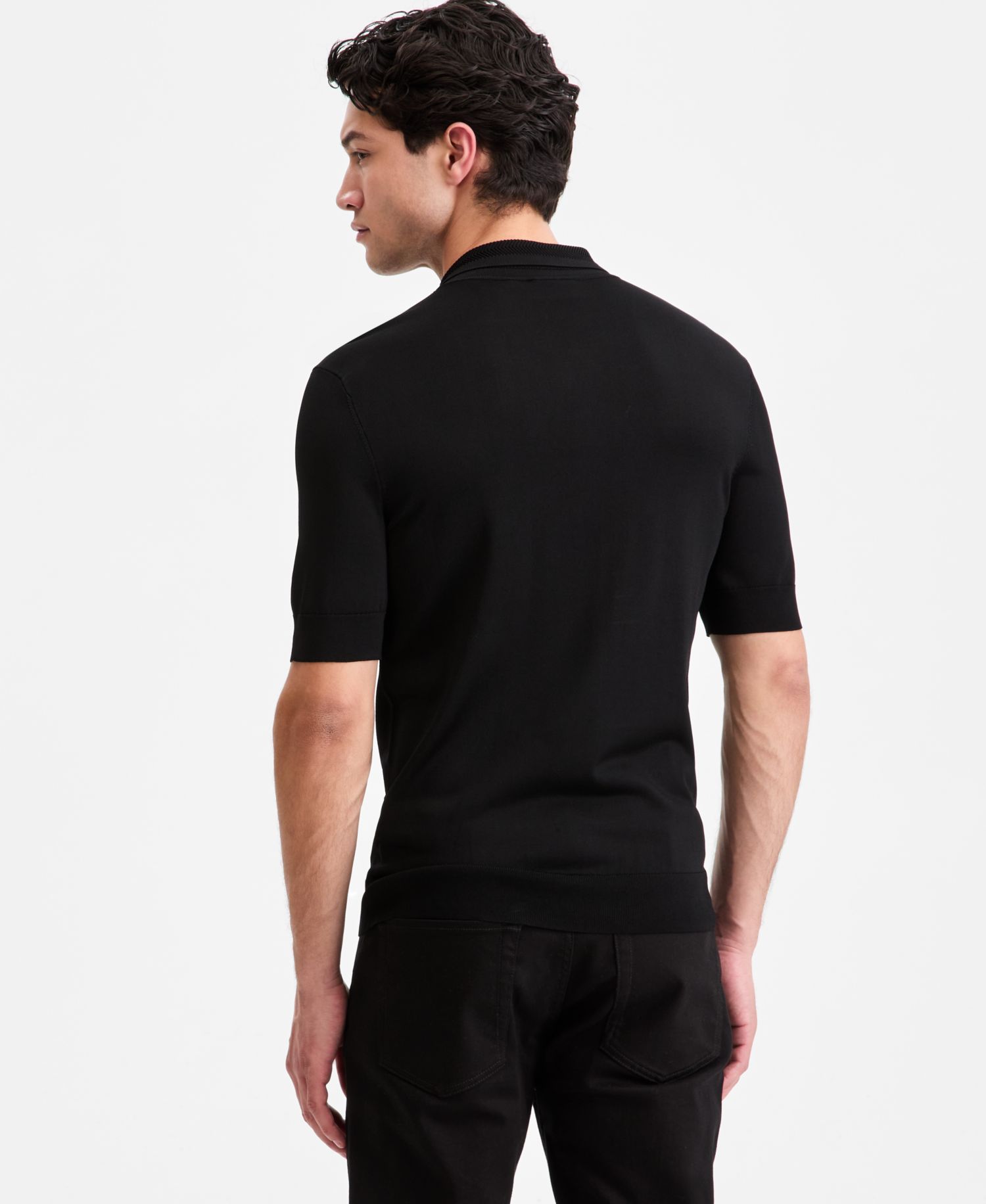 Men's Jacquard-Accent Half-Zip Polo Shirt