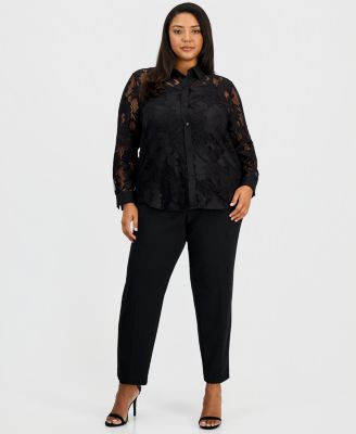 Plus Size Blossom Lace Button-Down Blouse