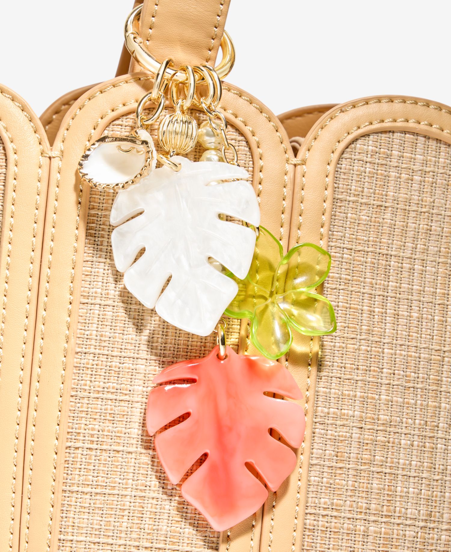 Coral Palm Leaf Bag Charm