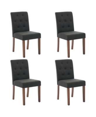 Set of 4 Button Tufted Parsons Dining Chairs, Upholstered Fabric Kitchen Side Chairs with Solid Wood Legs