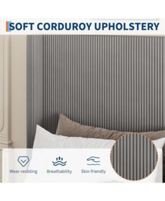 Queen Bed Frame with 4 Storage Drawers, Corduroy Wingback Headboard, Wood Slats, Noise-Free Platform, Grey