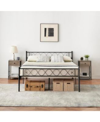 Queen Metal Platform Bed with Heart Design Headboard & Footboard, Strong Frame, No Box Spring, Black