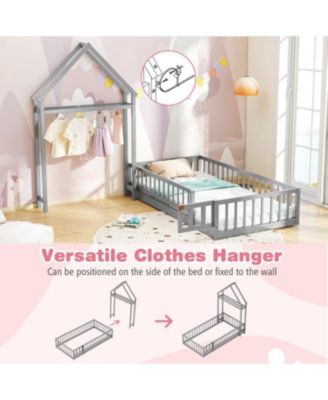 House Style Twin Floor Bed with Decorative Headboard - 48