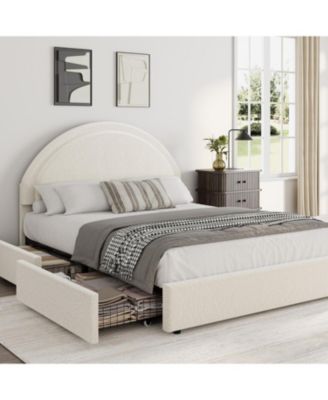 Twin Bed Frame with Storage Drawers, Upholstered Boucle Platform, Round Headboard, Heavy-Duty, Noise-Free, No Box Spring
