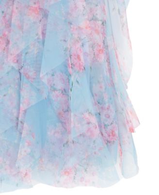 Girls' 4T-6X Floral Print Mesh Square Neck Maxi Dress