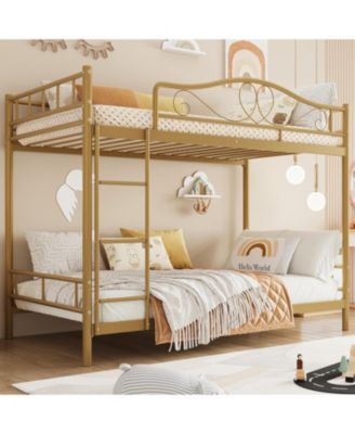 Metal Bunk Bed Twin Over Twin, Heavy Duty Bunkbeds Frame with Safety Guard Rails for Kids Boys GirlsSteel Bed for School, Bedroom Space-Saving,