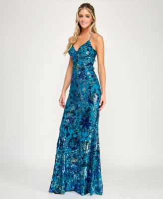 Juniors' Sequin V-Neck Gown