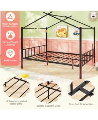 Kids Full Metal House Bed with Roof Frame and Fabric Drawers - 56