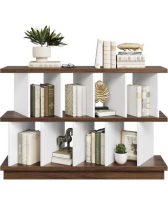 8 Cube Bookcase, Low Open Wood Storage Shelf with Removable Back Panels, Freestanding Bookshelf